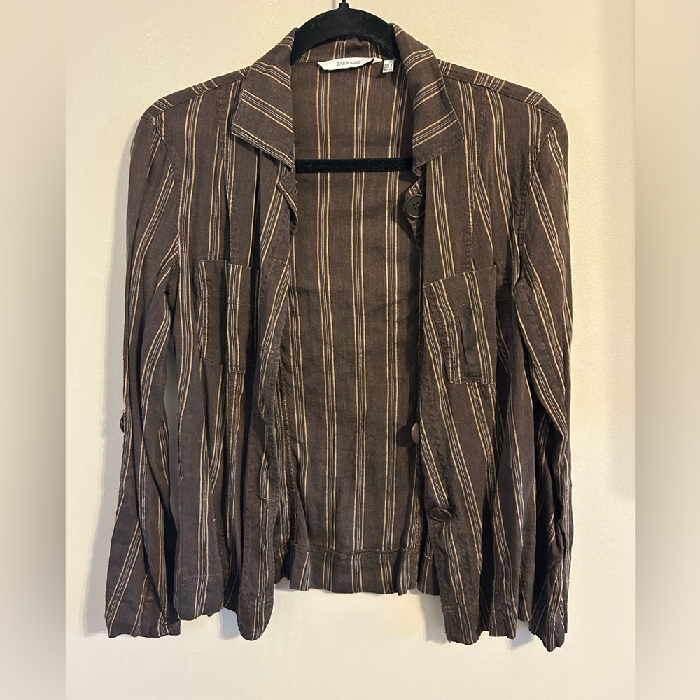 ✨ Zara Brown Pinstripe Button Down Shirt